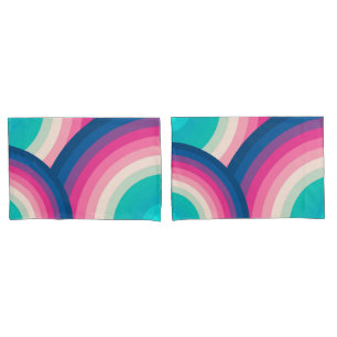 Colourful Retro Rainbow Circles Pattern   Pillowcase