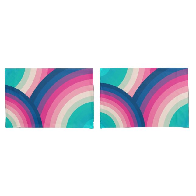 Colourful Retro Rainbow Circles Pattern | Pillowcase (Front-Set)