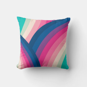 Colourful Retro Rainbow Circles Pattern Throw Pillow