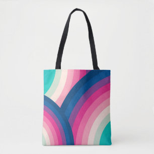 Colourful Retro Rainbow Circles Pattern Tote Bag