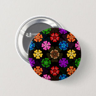 Colourful Retro Rainbow Flowers Design Black 2 Inch Round Button