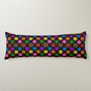 Colourful Retro Rainbow Flowers Design Black Body Pillow