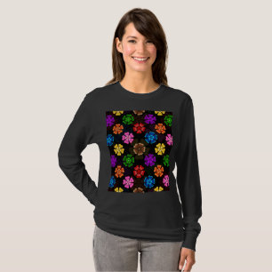 Colourful Retro Rainbow Flowers Design Black  T-Shirt