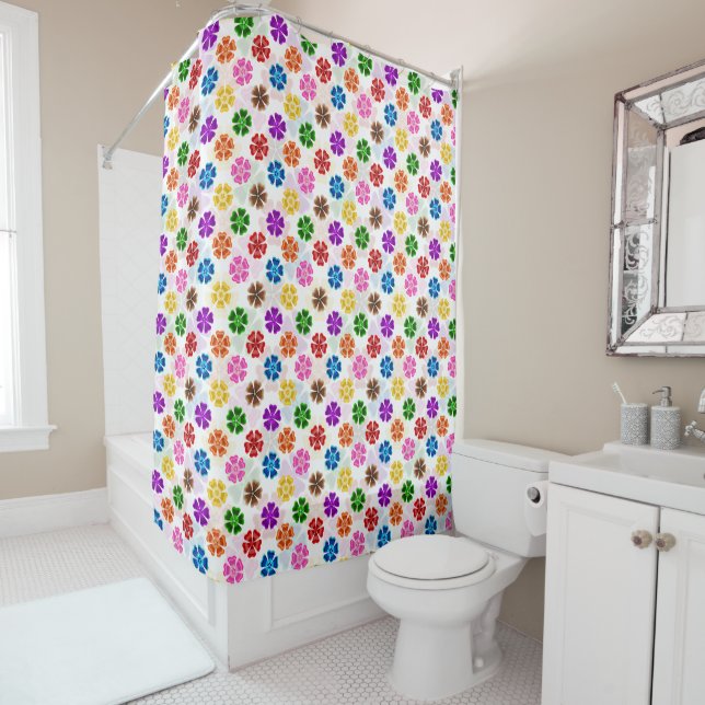 Colourful Retro Rainbow Flowers Design White  (In Situ)