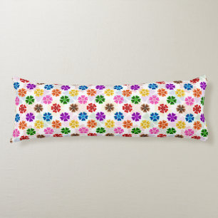 Colourful Retro Rainbow Flowers Design White Body Pillow