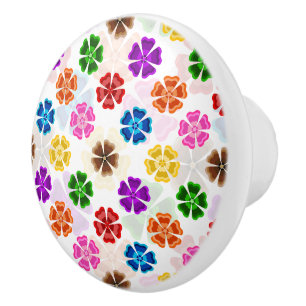 Colourful Retro Rainbow Flowers Design White Ceramic Knob