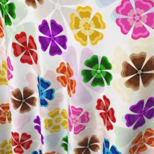 Colourful Retro Rainbow Flowers Design White Fabric