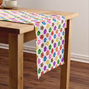 Colourful Retro Rainbow Flowers Design White Short Table Runner