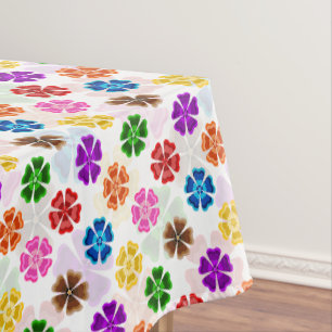 Colourful Retro Rainbow Flowers Design White Tablecloth