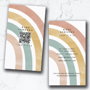 Colourful Retro Rainbow QR Code Social Media  Business Card