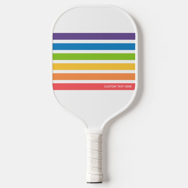 Colourful Retro Rainbow Stripes Personalized Text Pickleball Paddle (Front)