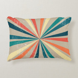 Colourful Retro Rainbow Sunburst Accent Pillow