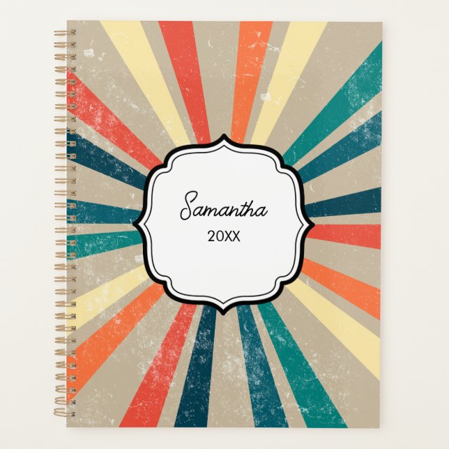 Colourful Retro Rainbow Sunburst Appointment Book Planner (Front)