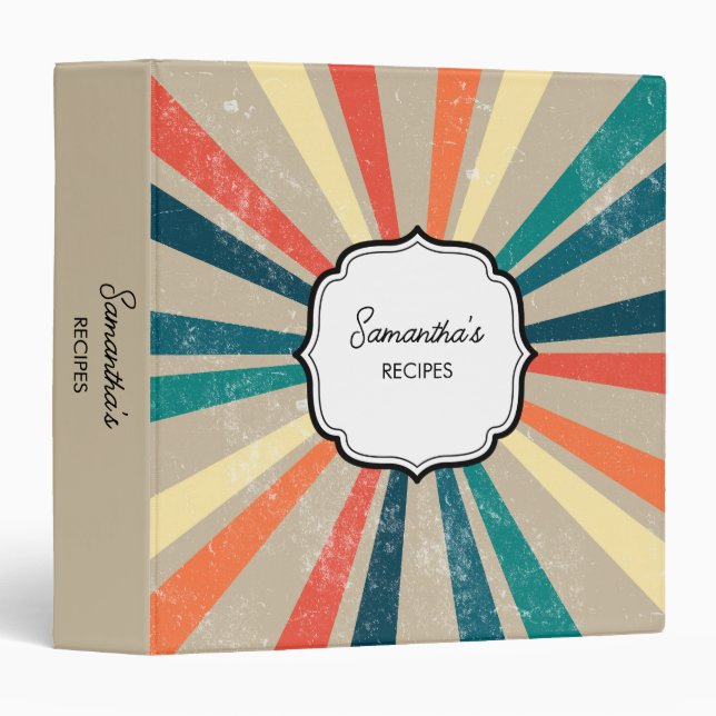 Colourful Retro Rainbow Sunburst Cookbook Recipe Binder (Front/Spine)