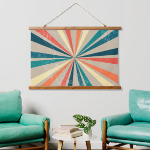 Colourful Retro Rainbow Sunburst  Hanging Tapestry