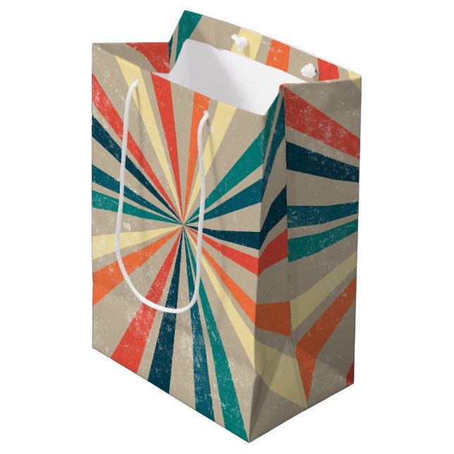Colourful Retro Rainbow Sunburst  Medium Gift Bag (Front Angled)