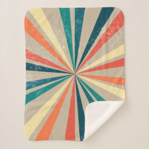 Colourful Retro Rainbow Sunburst   Sherpa Blanket