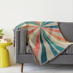 Colourful Retro Rainbow Sunburst  Throw Blanket