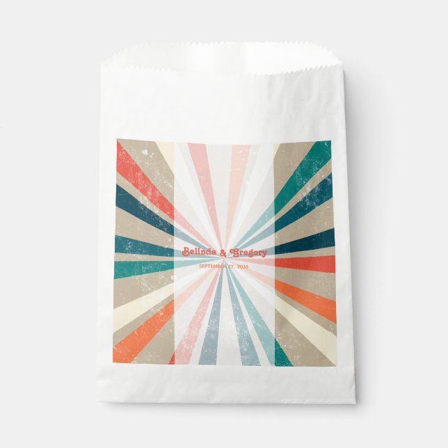 Colourful Retro Rainbow Sunburst Wedding Favour Bag (Front)