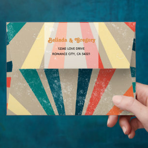 Colourful Retro Rainbow Sunburst Wedding Invitatio Envelope
