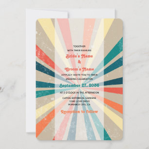 Colourful Retro Rainbow Sunburst Wedding Invitation
