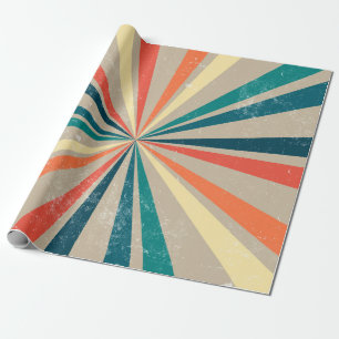Colourful Retro Rainbow Sunburst  Wrapping Paper