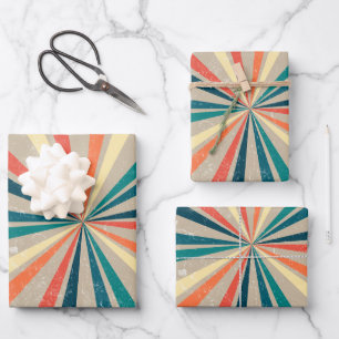 Colourful Retro Rainbow Sunburst Wrapping Paper Sheet