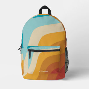 Colourful Retro Rainbow Waves Personalized Name Printed Backpack