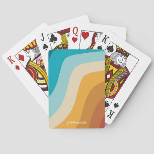 Colourful Retro Rainbow Waves Personalized Playing Cards