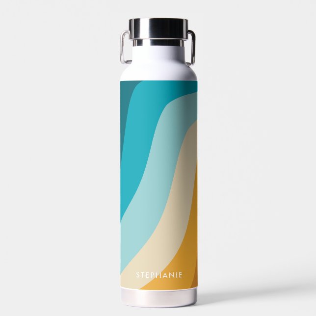 Colourful Retro Rainbow Waves Personalized  Water Bottle (Front)