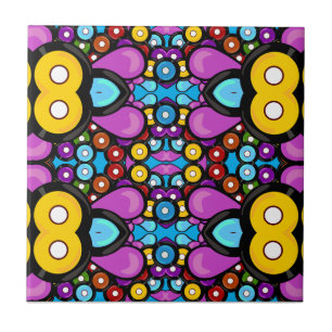 Colourful Retro Record Kaleidoscope Abstract Art Tile