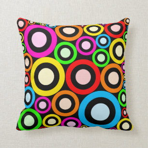 Colourful Retro Rings Wallpaper Throw Pillow