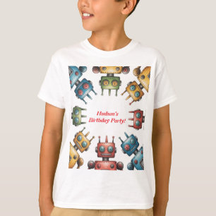Colourful Retro Robots Boy Birthday Party T-Shirt