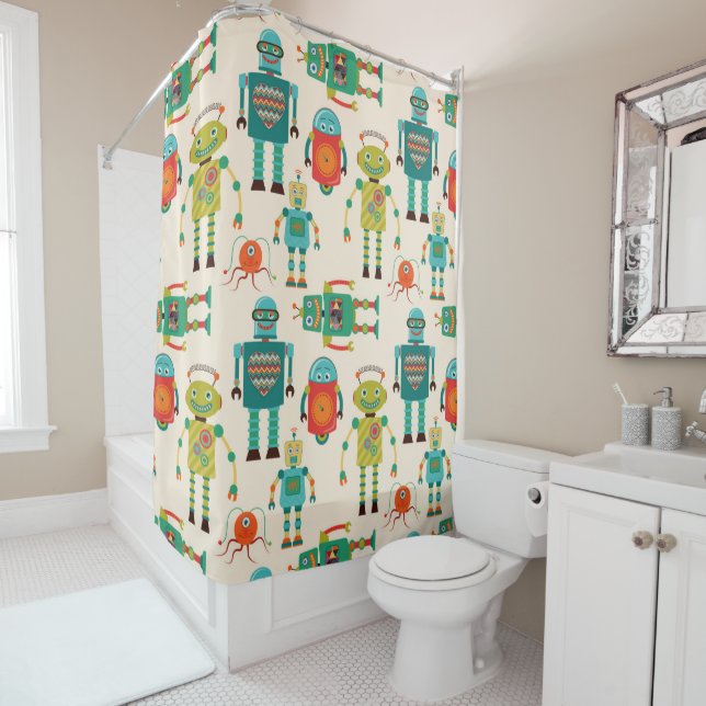 Colourful Retro Robots Pattern (In Situ)