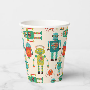 Colourful Retro Robots Pattern Paper Cups
