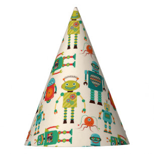 Colourful Retro Robots Pattern Party Hat
