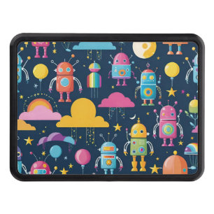 Colourful Retro Robots Trailer Hitch Cover