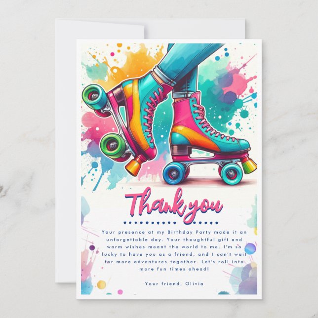 Colourful Retro Roller Skate Birthday Thank You Card (Front)