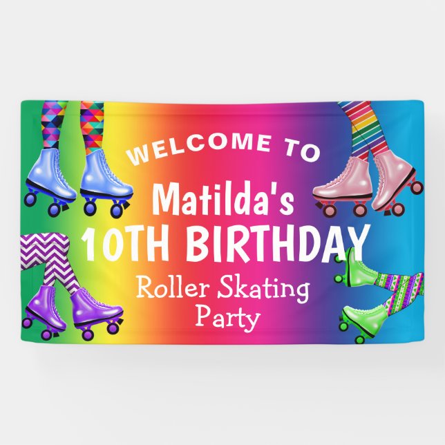 Colourful Retro Roller Skating Birthday Banner (Horizontal)