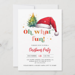 Colourful Retro Script Oh What Fun Christmas Party Invitation