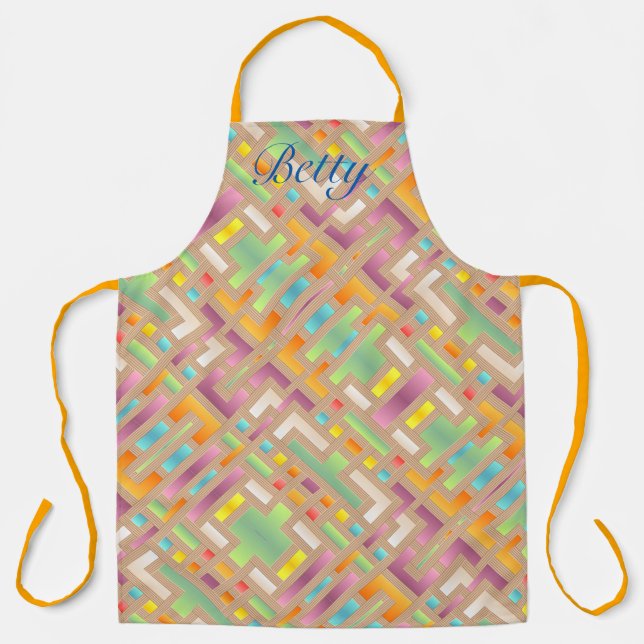 Colourful Retro Shapes Abstract Apron *Personalize (Front)