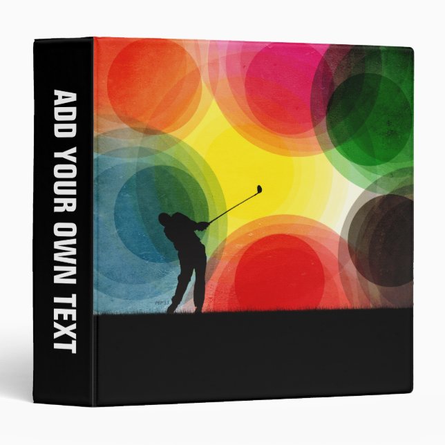 Colourful Retro Silhouette Golfer Binder (Front/Spine)