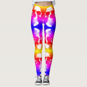 Colourful Retro Skull Decorative Leggings