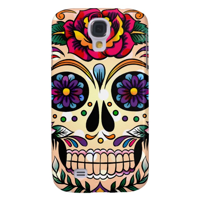 Colourful Retro Skull Flowers & Roses Case-Mate Samsung Galaxy Case (Back)