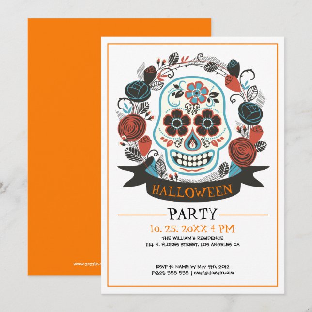 Colourful retro skull Halloween Party Invitation (Front/Back)