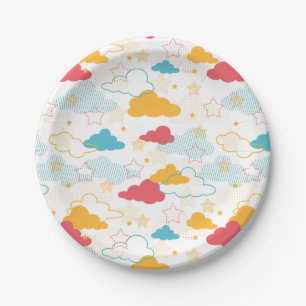 Colourful Retro Starry Sky Art Pattern Paper Plate