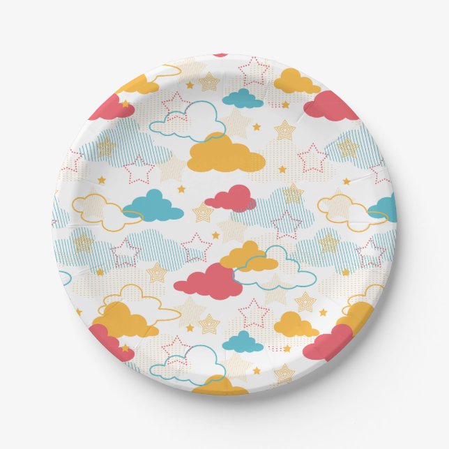 Colourful Retro Starry Sky Art Pattern Paper Plate (Front)