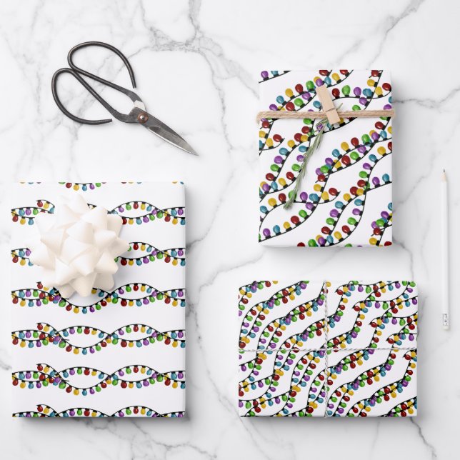 Colourful retro string lights  wrapping paper shee (Front)