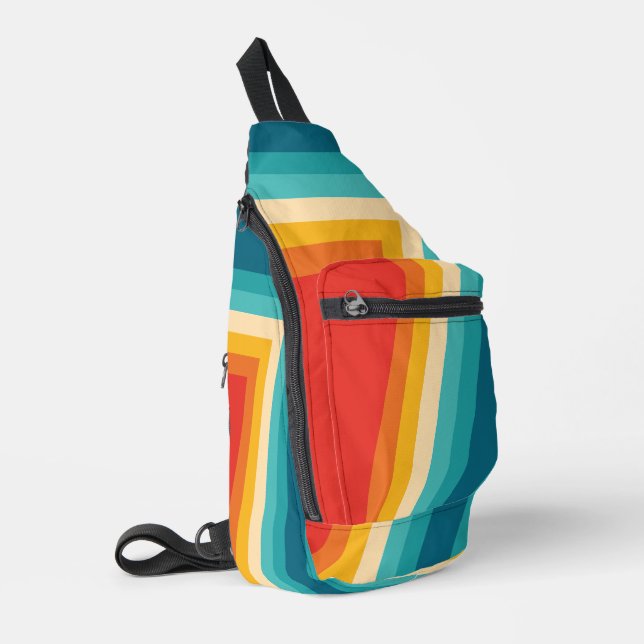 Colourful Retro Stripe -  70s, 80s Design Sling Bag (Left Corner)