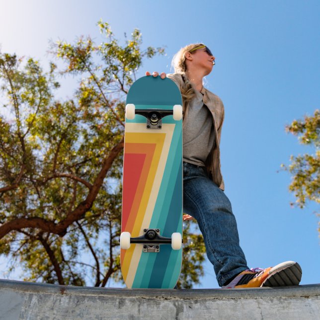 Colourful Retro Stripe - 70s, 80s  Skateboard (Outdoor 1)